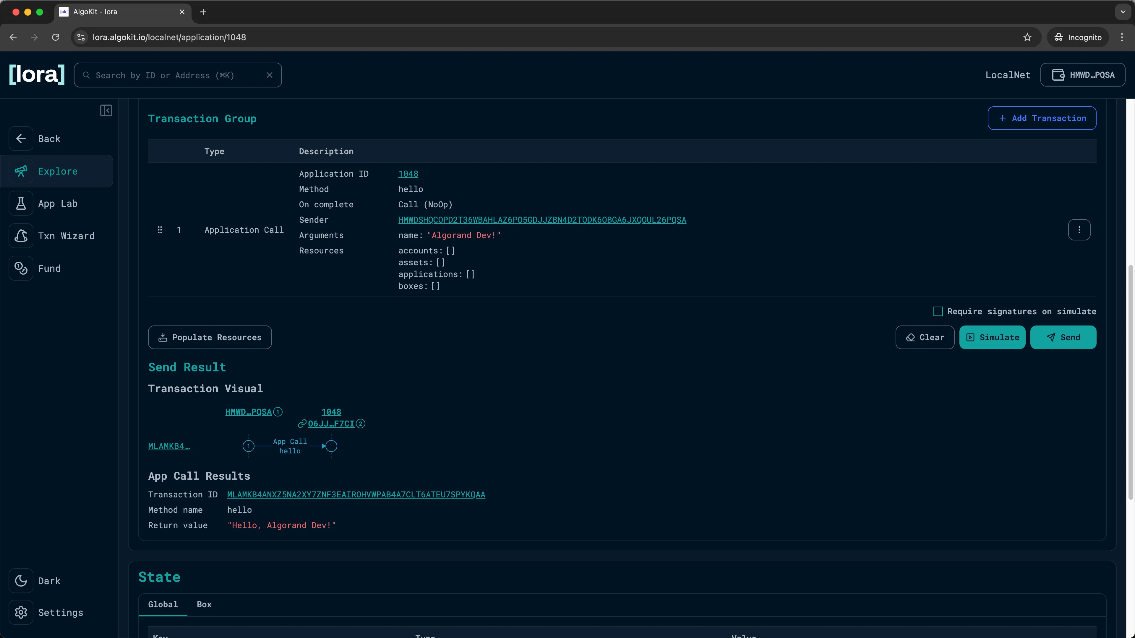 Lora: Transaction results