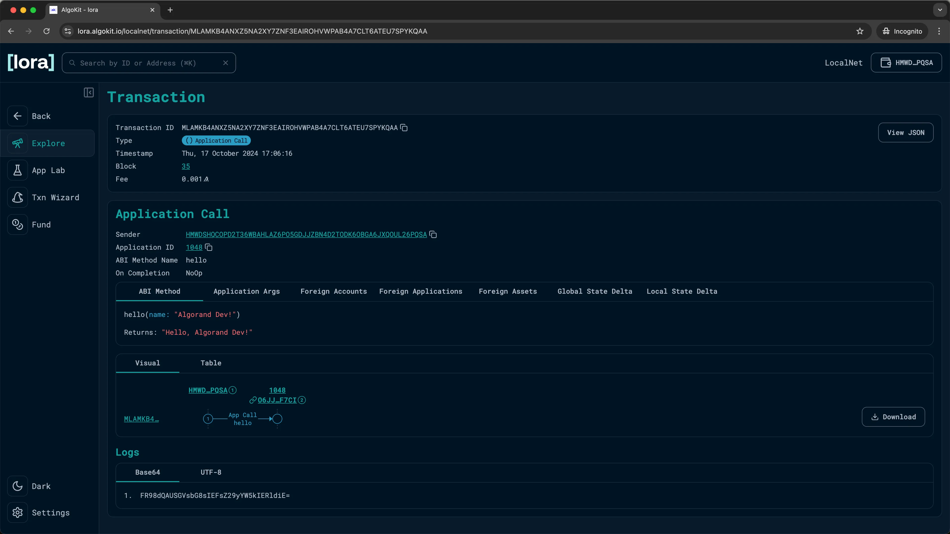 Lora: Inspect transaction details