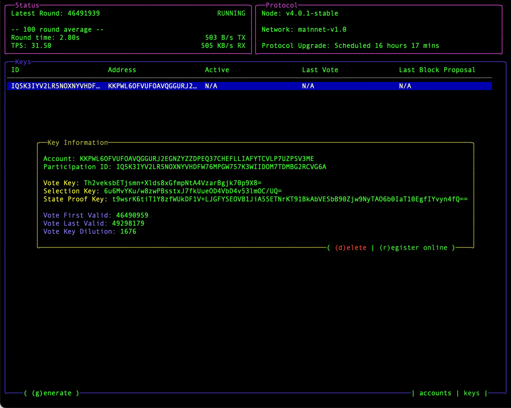 NodeKit keys view
